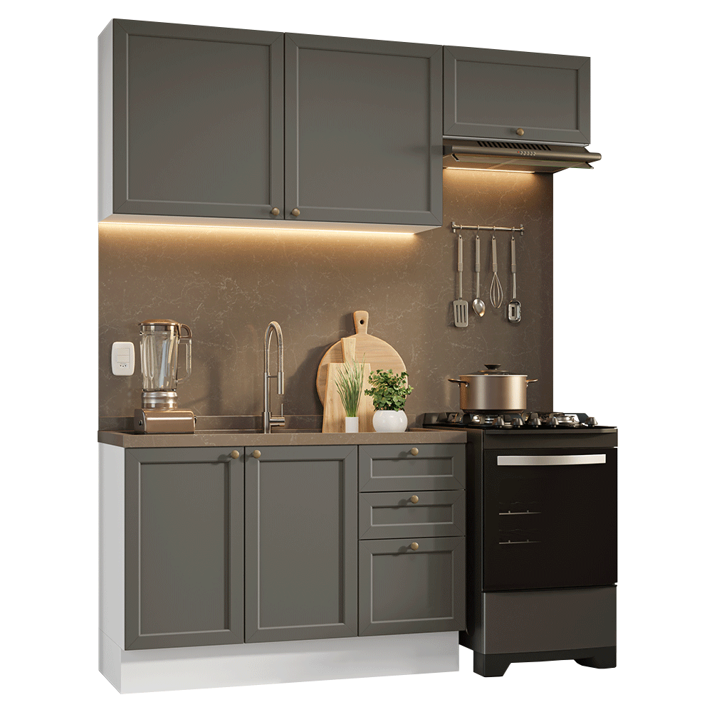 Cocina Integral 180 cm Blanco/Gris Vik Madesa 02