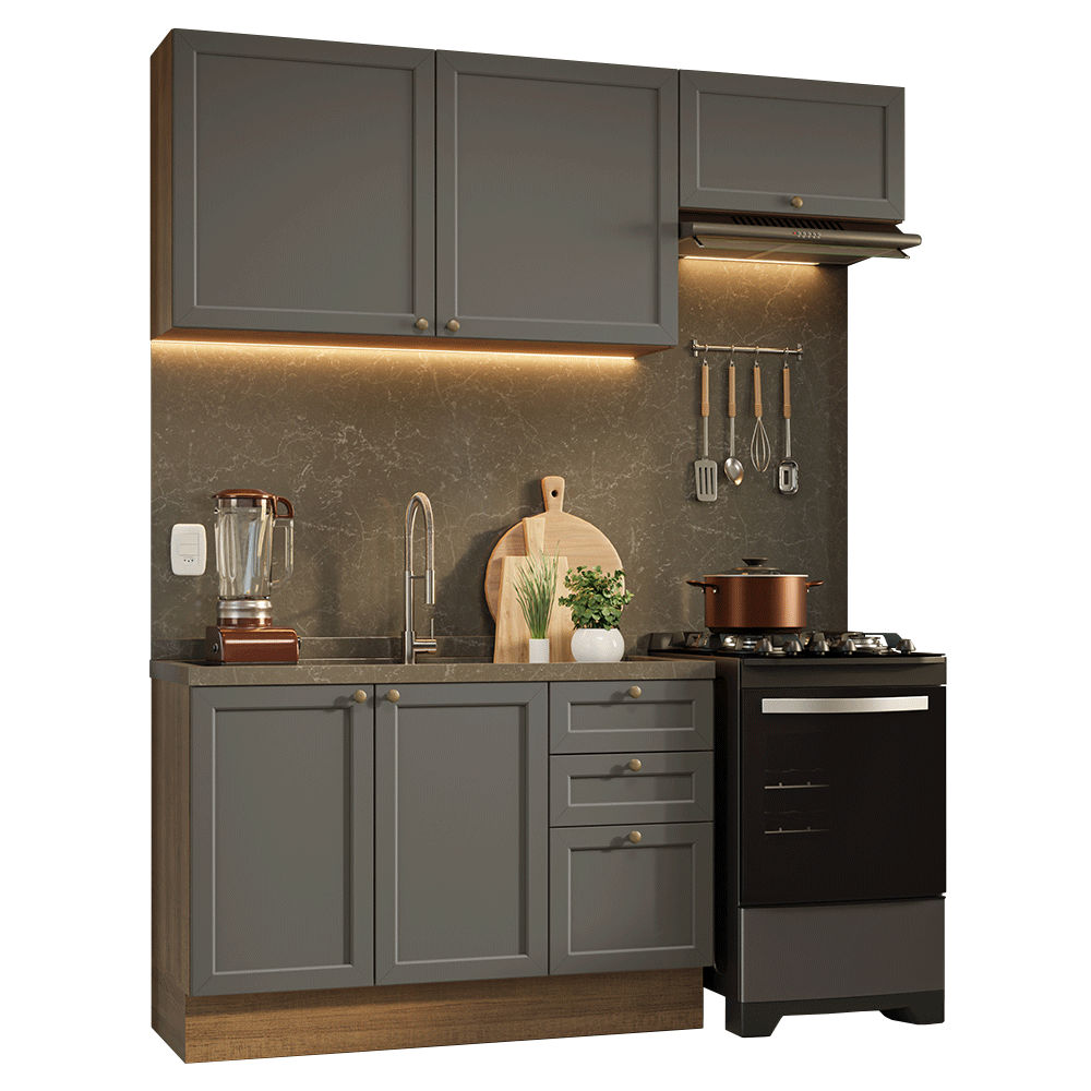 Cocina Integral 180 cm Marrón/Gris Vik Madesa 02