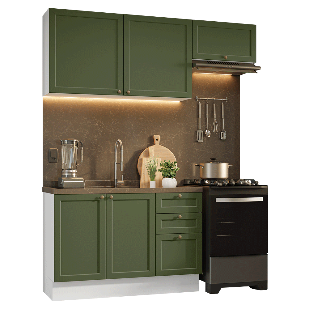Cocina Integral 180 cm Blanco/Verde Vik Madesa 02
