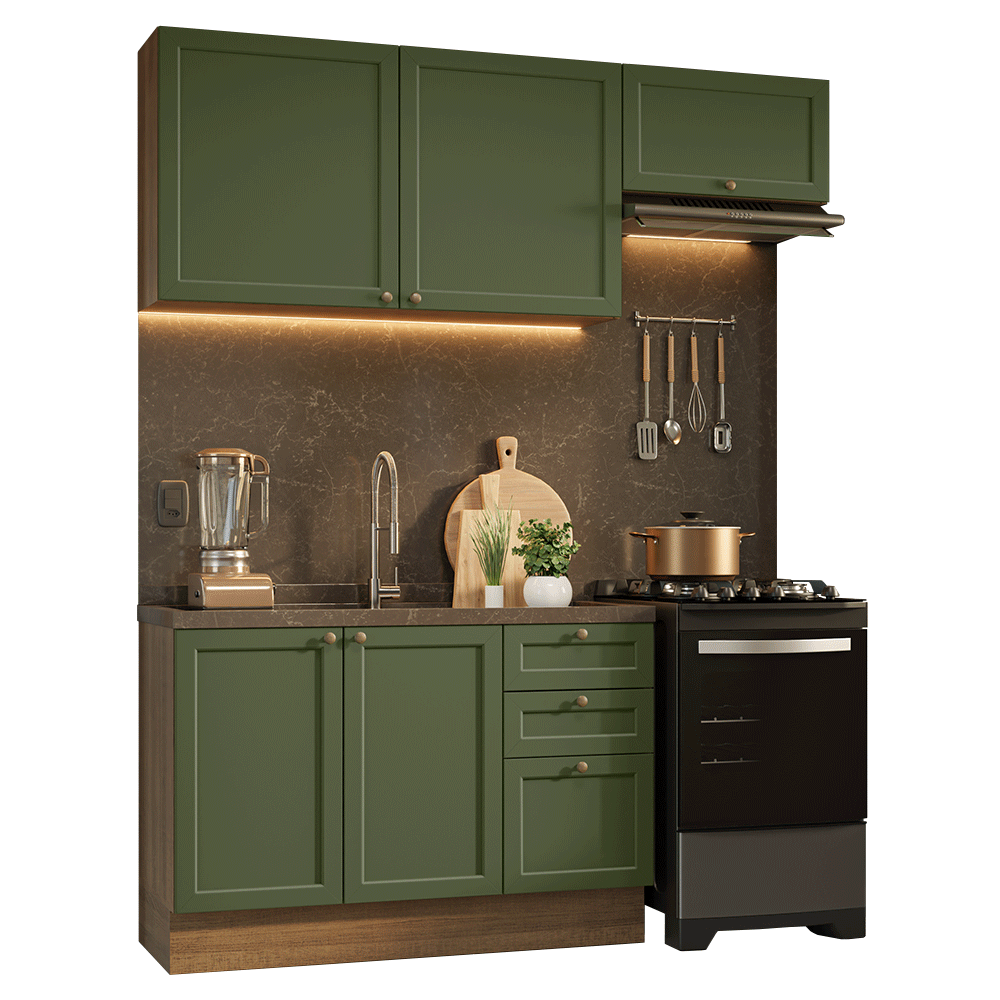Cocina Integral 180 cm Marrón/Verde Vik Madesa 02