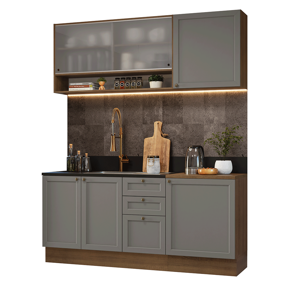 Cocina Integral 180 cm Marrón/Gris Vik Madesa 03