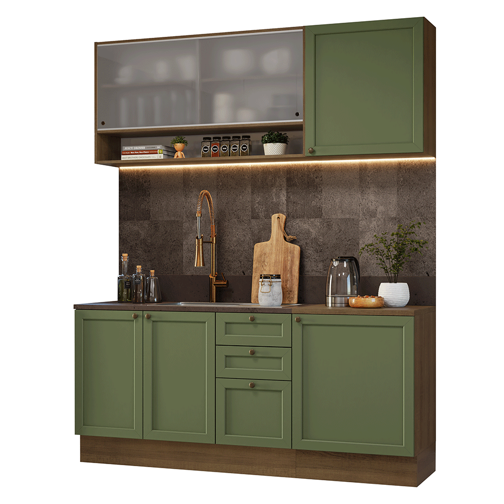 Cocina Integral 180 cm Marrón/Verde Vik Madesa 03