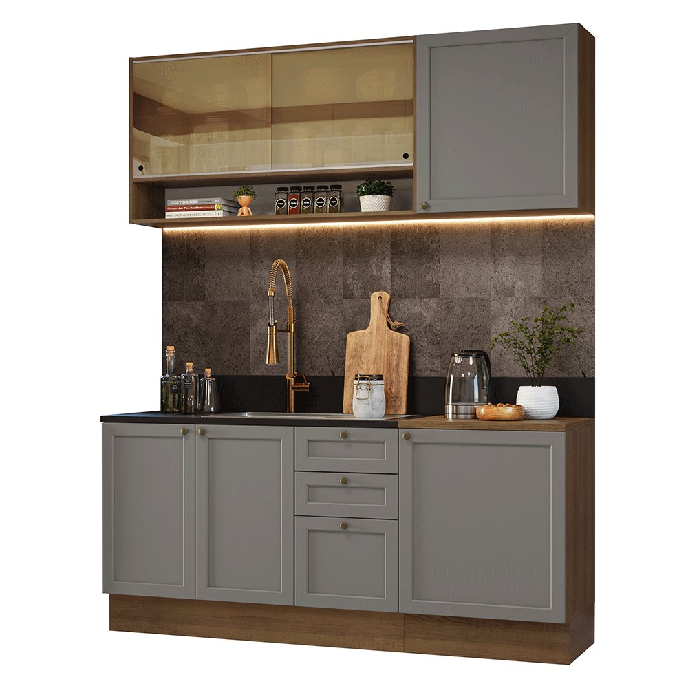 Cocina Integral 180 cm Marrón/Gris Vik Madesa 04