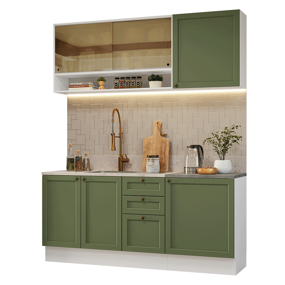 Cocina Integral 180 cm Blanco/Verde Vik Madesa 04