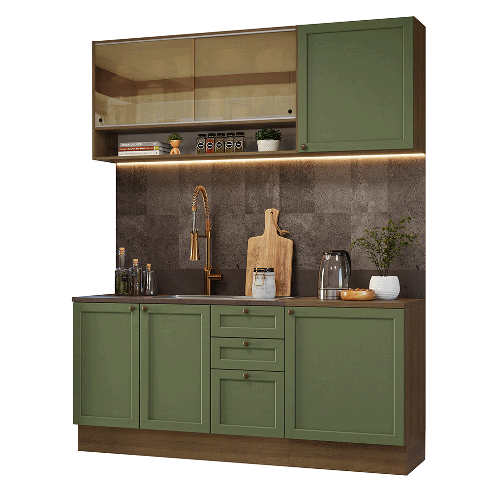 Cocina Integral 180 cm Marrón/Verde Vik Madesa 04