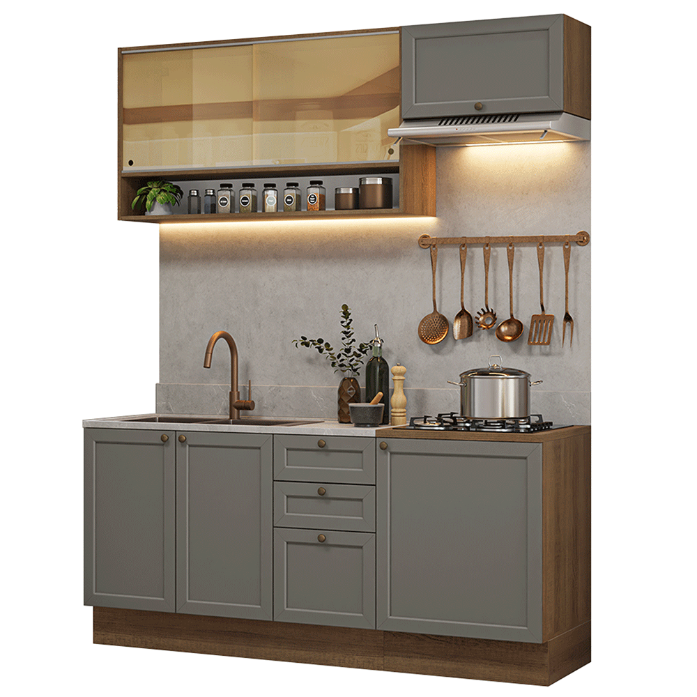 Cocina Integral 180 cm Marrón/Gris Vik Madesa 05