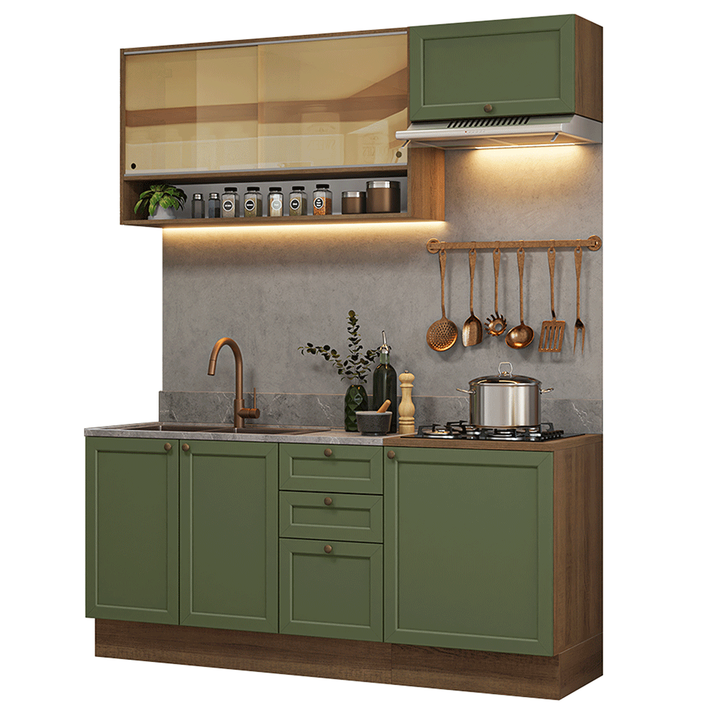 Cocina Integral 180 cm Marrón/Verde Vik Madesa 05
