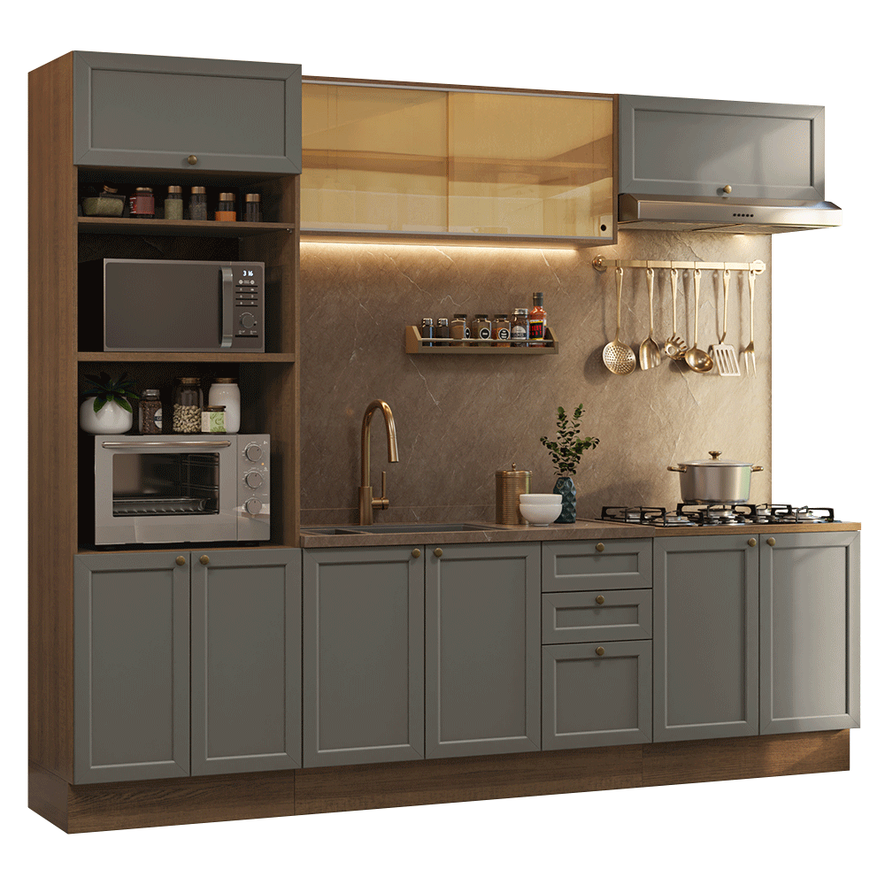 Cocina Integral 270 cm Marrón/Gris Vik Madesa 02