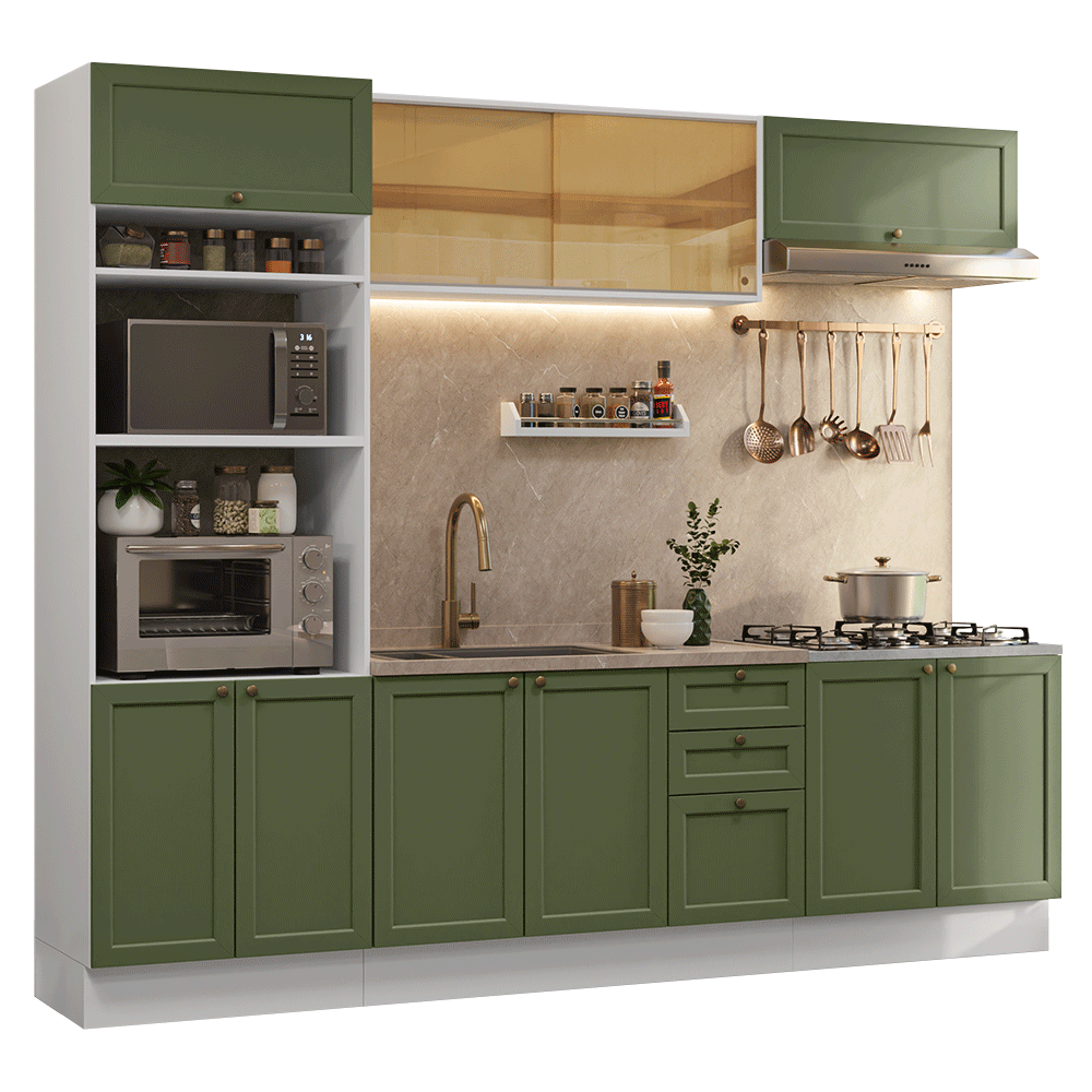 Cocina Integral 270 cm Blanco/Verde Vik Madesa 02