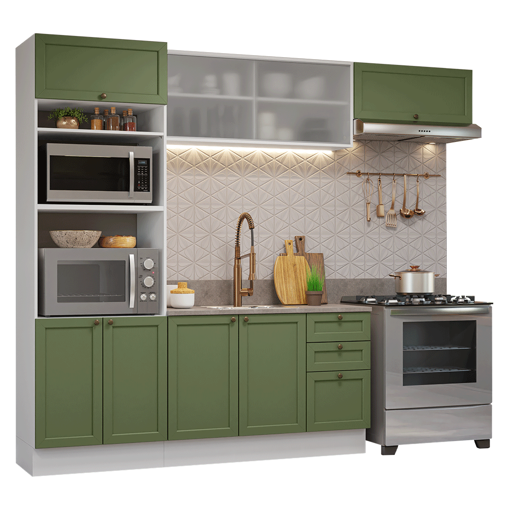 Cocina Integral 270 cm Blanco/Verde Vik Madesa 03