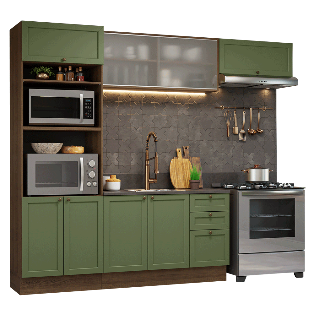 Cocina Integral 270 cm Marrón/Verde Vik Madesa 03