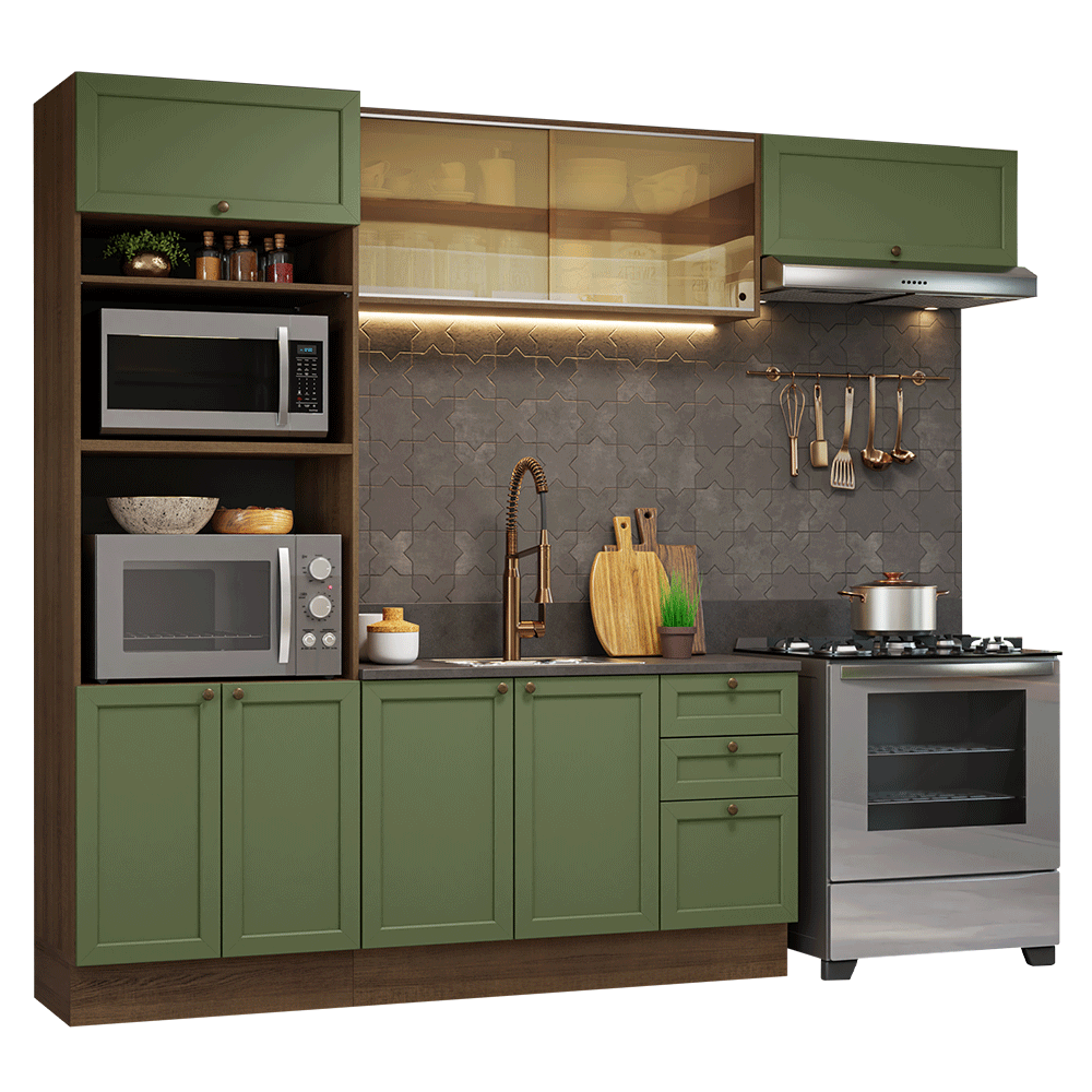 Cocina Integral 270 cm Marrón/Verde Vik Madesa 04
