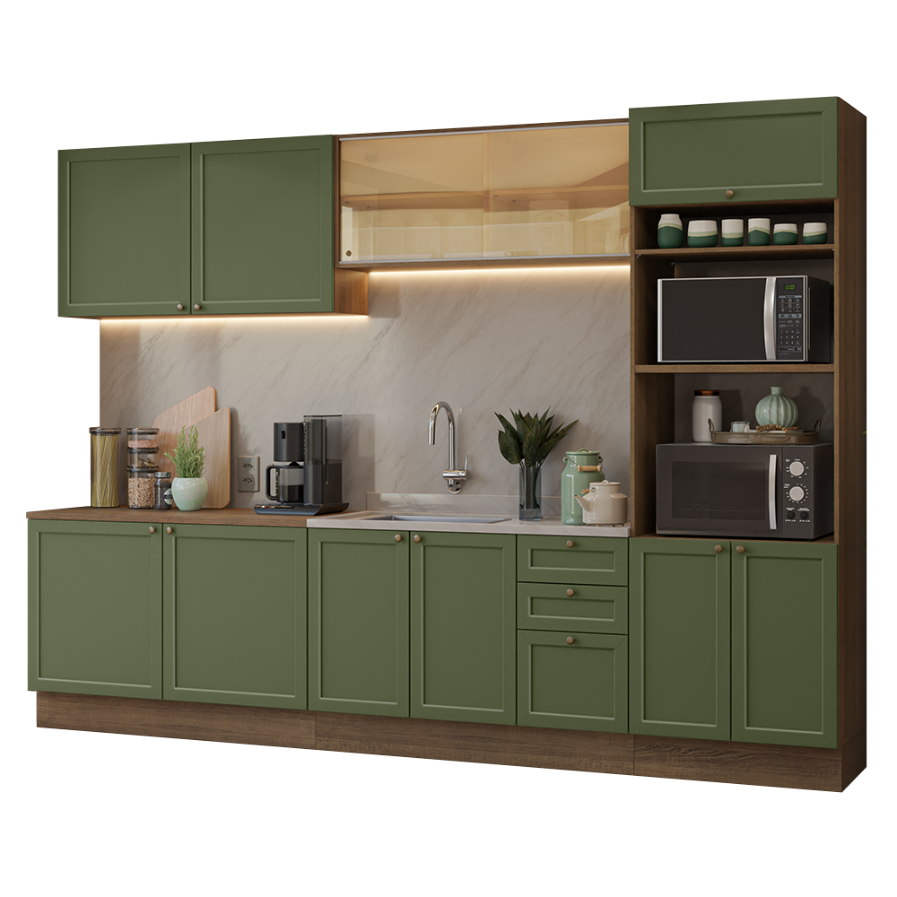 Cocina Integral 310 cm Marrón/Verde Vik Madesa 01
