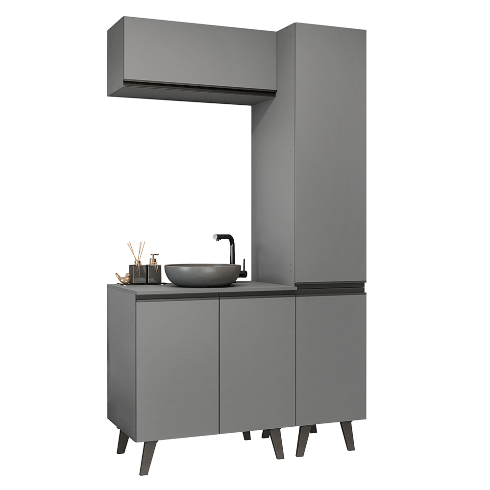 Combo Gabinete Bajo para Baño 120cm 5 Puertas Gris Nice Madesa 03