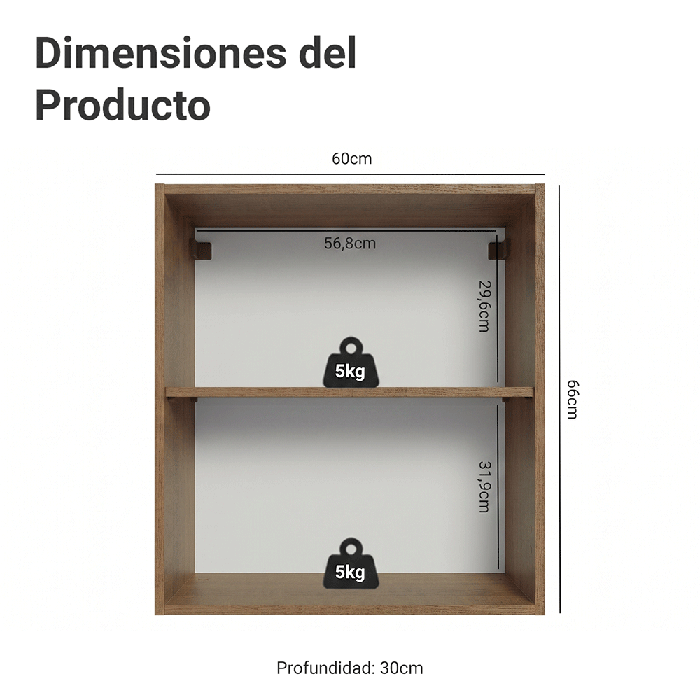 Gabinete Superior para Recámara 60 cm 2 Nichos Abiertos Marrón Neo Madesa
