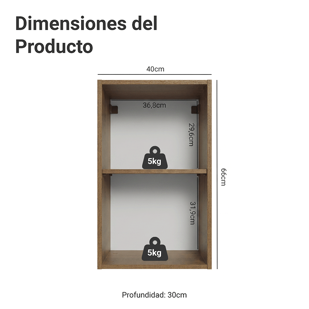 Gabinete Superior para Recámara 40 cm 2 Nichos Abiertos Marrón Neo Madesa