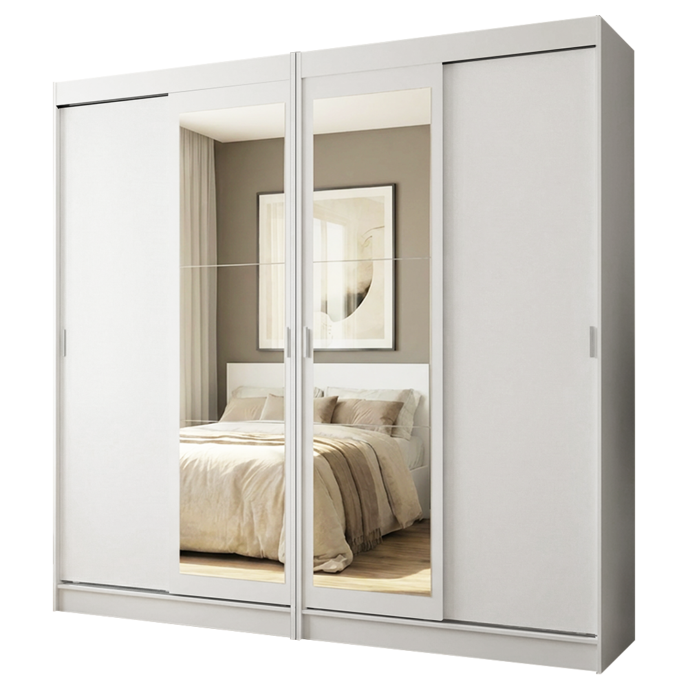 Conjunto de 2 Clósets 4 Puertas Corredizas con 2 Espejos Blanco Tokio Madesa