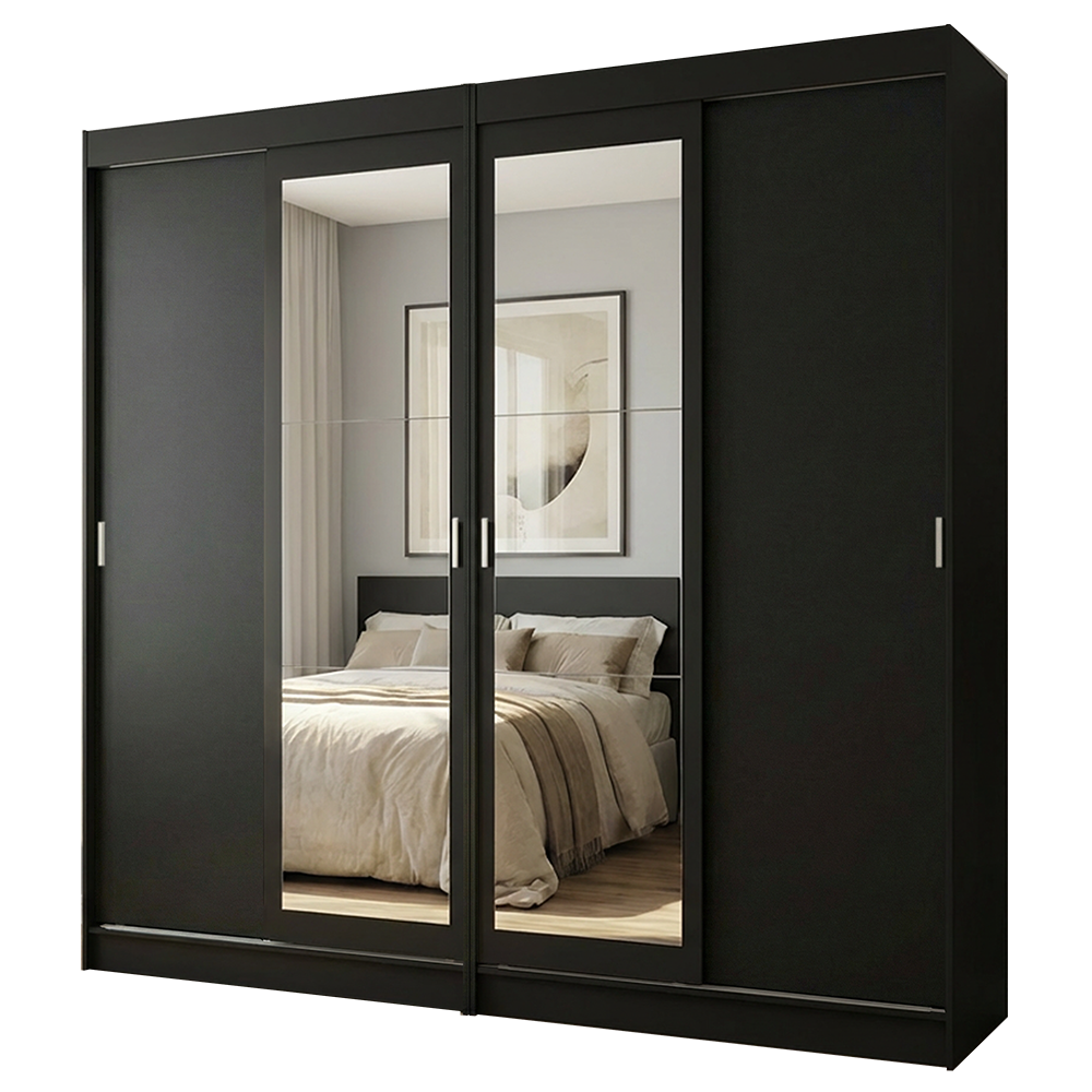 Conjunto de 2 Clósets 4 Puertas Corredizas con 2 Espejos Negro Tokio Madesa