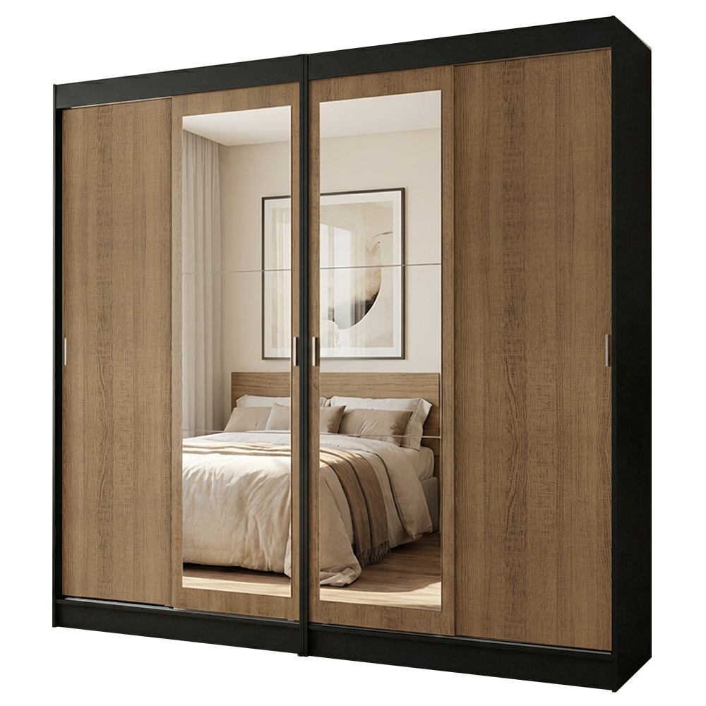 Conjunto de 2 Clósets 4 Puertas Corredizas con 2 Espejos Negro/Marrón Tokio Madesa