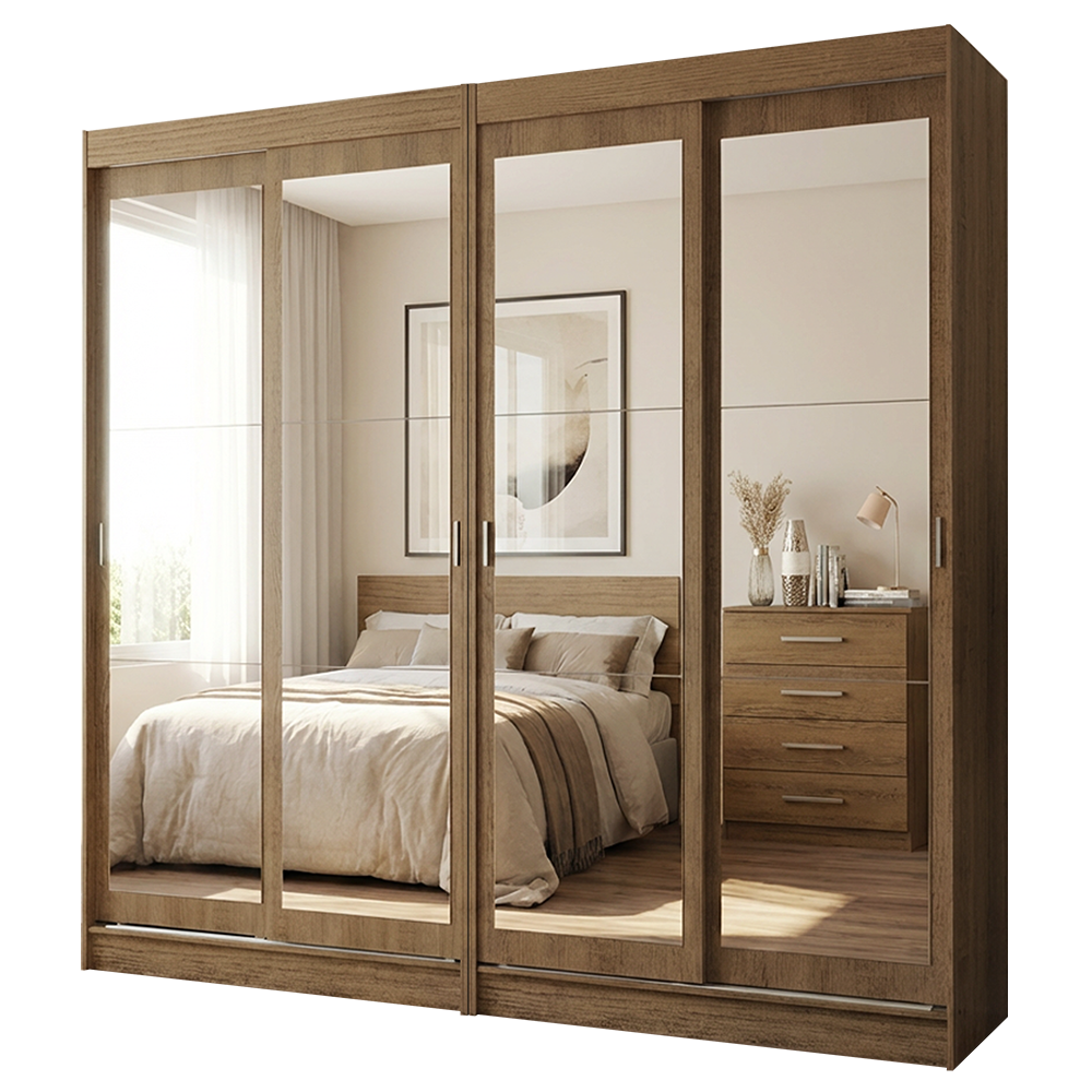 Conjunto de 2 Clósets 4 Puertas Corredizas con 4 Espejos Marrón Tokio Madesa