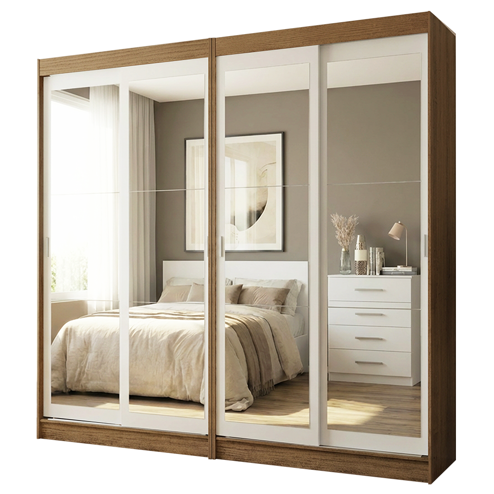 Conjunto de 2 Clósets 4 Puertas Corredizas con 4 Espejos Marrón/Blanco Tokio Madesa