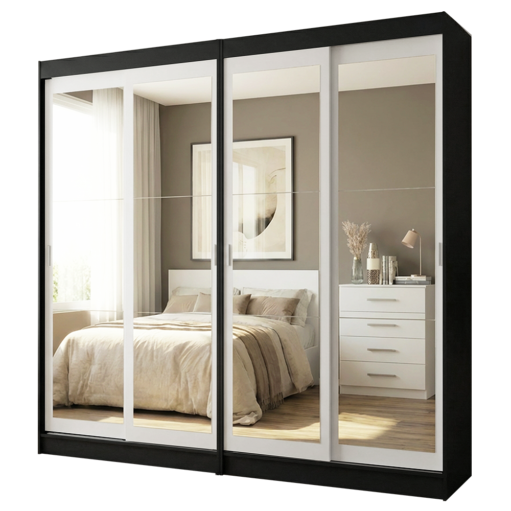 Conjunto de 2 Clósets 4 Puertas Corredizas con 4 Espejos Negro/Blanco Tokio Madesa