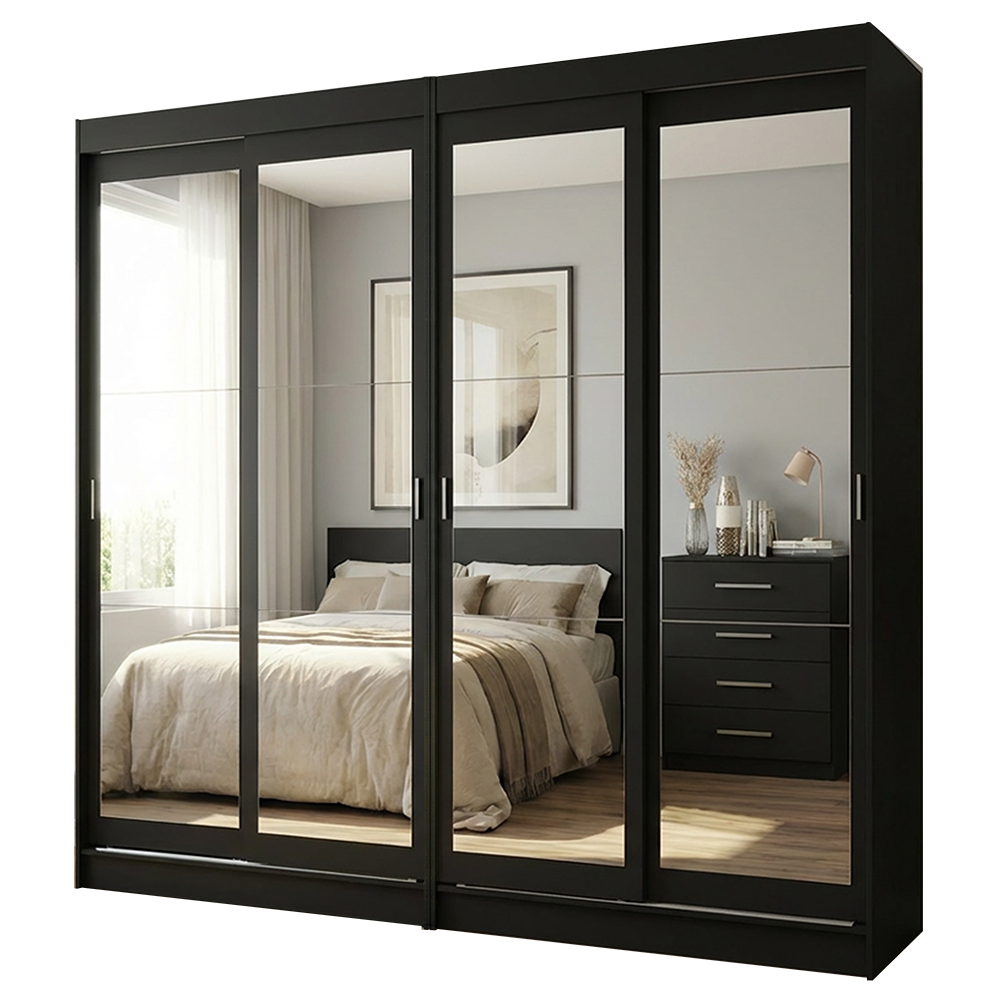 Conjunto de 2 Clósets 4 Puertas Corredizas con 4 Espejos Negro Tokio Madesa