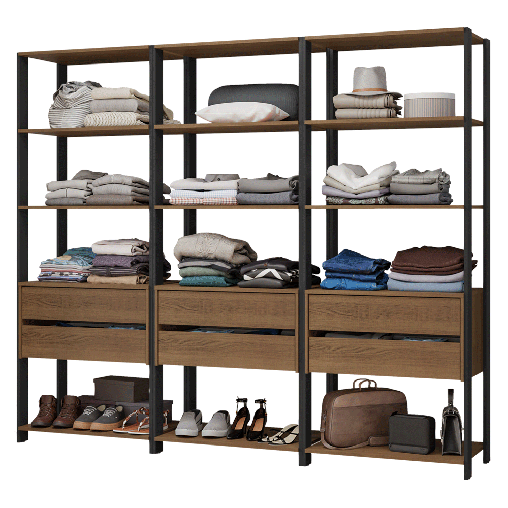 Clóset Modulado 6 Cajones 12 Niveles 210cm Marrón/Negro Valencia