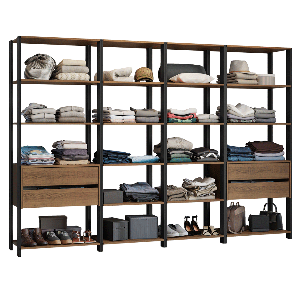 Clóset Modulado 4 Cajones 18 Niveles 258cm Marrón/Negro Valencia