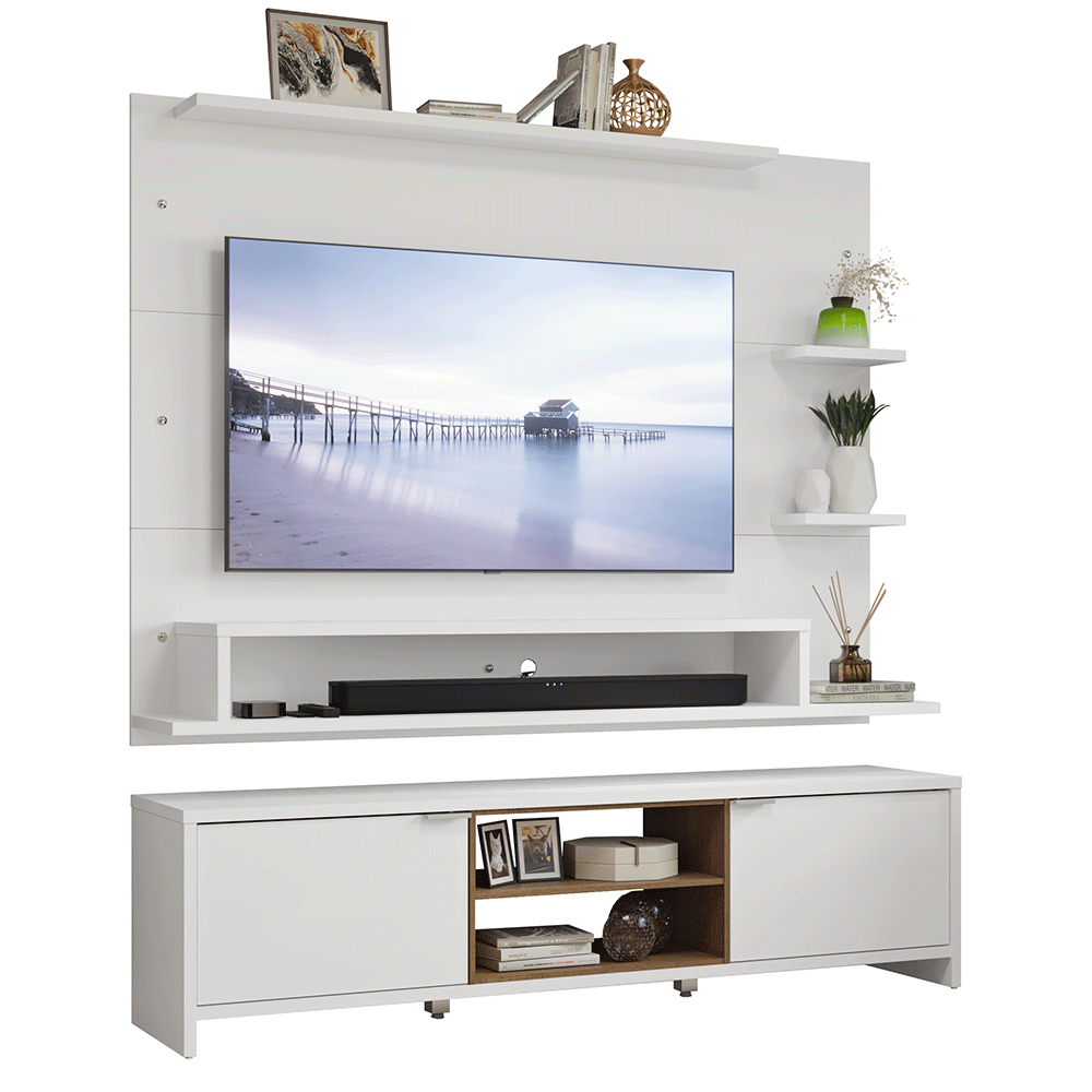 Mueble con Panel para TV hasta 60 Pulgadas 180 cm Blanco/Marrón Metz Madesa