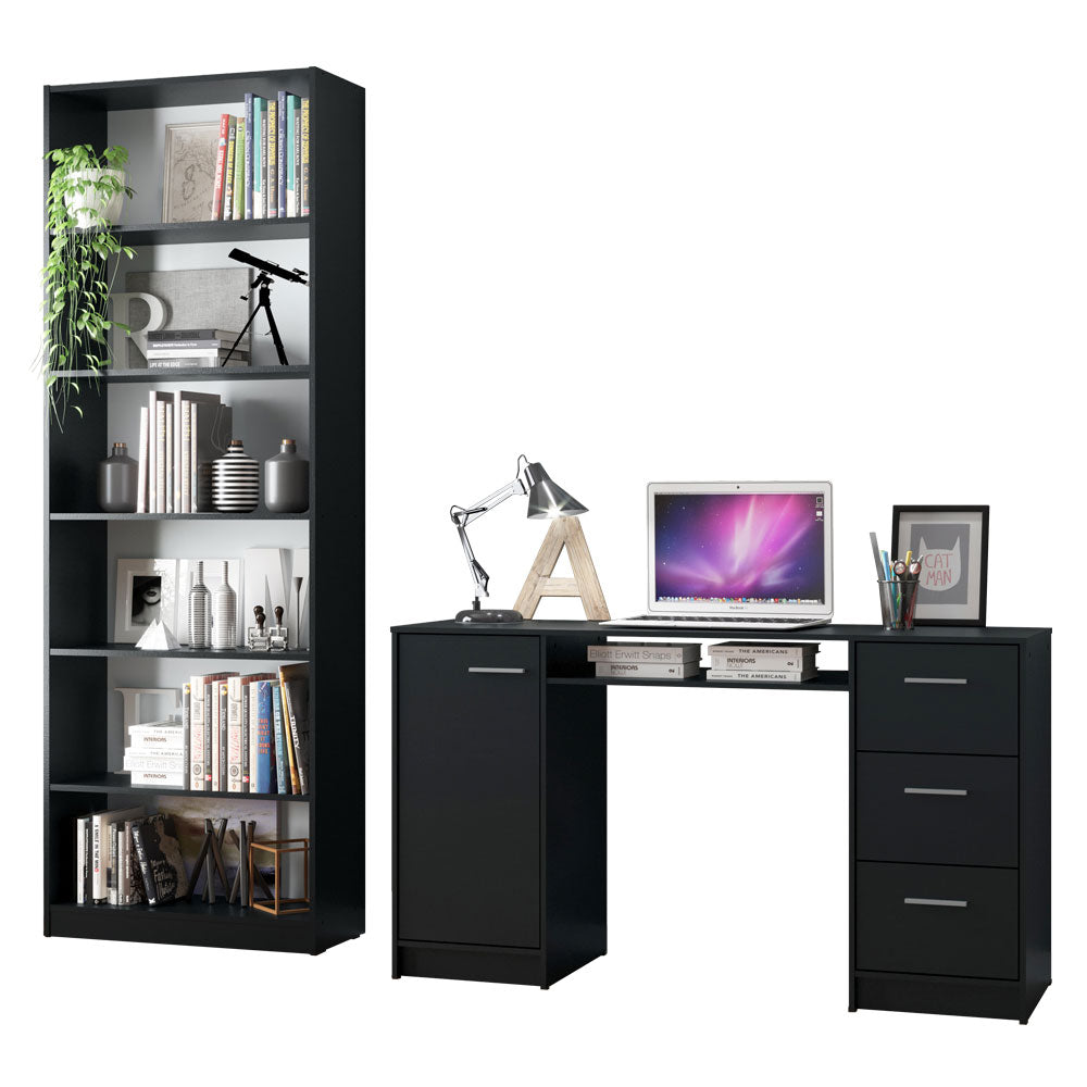 Escritorio Alaska + Estante Librero 6908 Negro