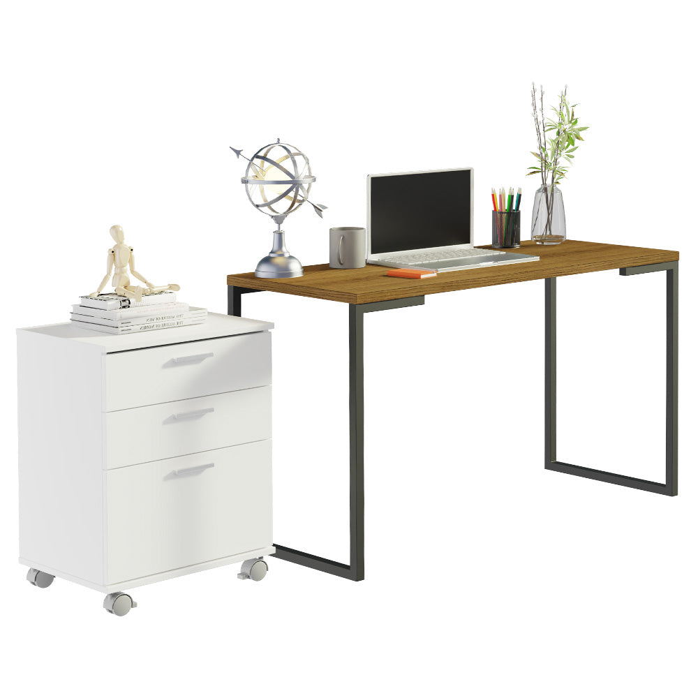 Kit Escritorio con Mesa Industrial + Cajonero Blanco/Marrón
