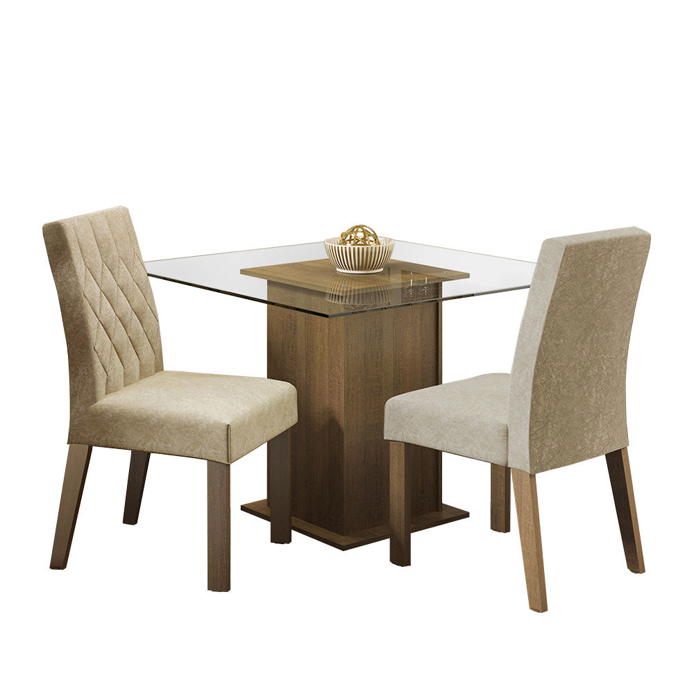Juego de Comedor Mesa con Encimera de Vidrio 2 Sillas Marrón/Imperial Ceci