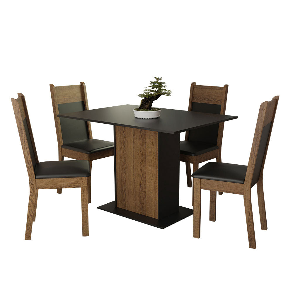 Juego de Comedor Sheila Mesa con Encimera y 4 Sillas Marrón/Negro