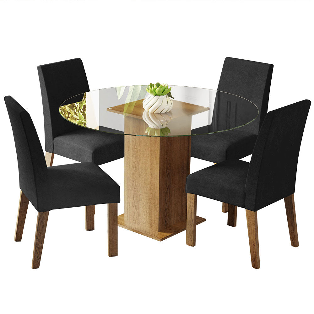 Juego de Comedor Encimera de Vidrio Circular 4 Sillas Marrón/Oxford Mile