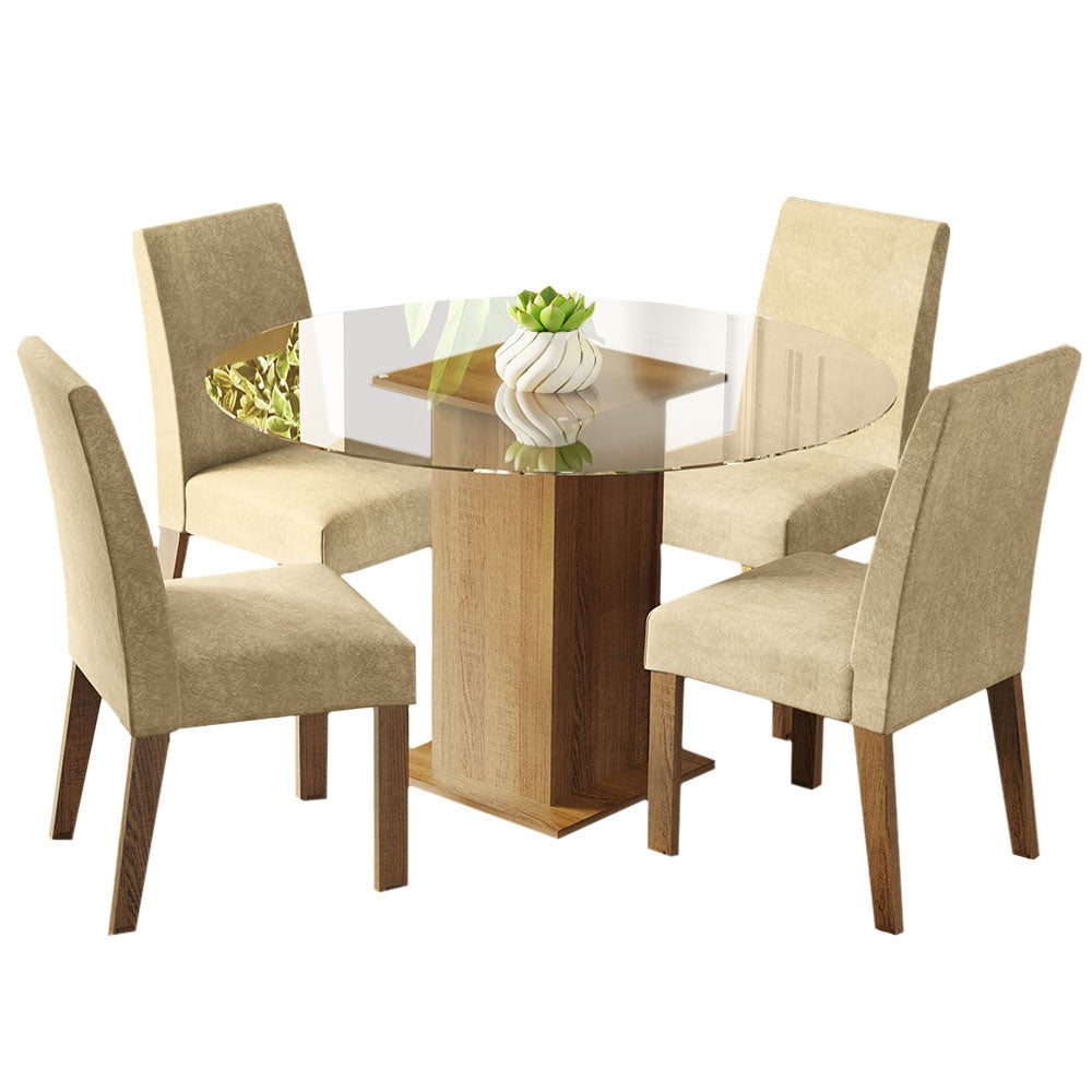 Juego de Comedor Encimera de Vidrio Circular 4 Sillas Marrón/Imperial Mile
