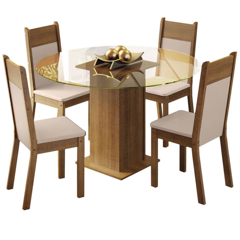 Juego de Comedor Encimera de Vidrio Circular 4 Sillas Marrón/Crema/Beige Ana