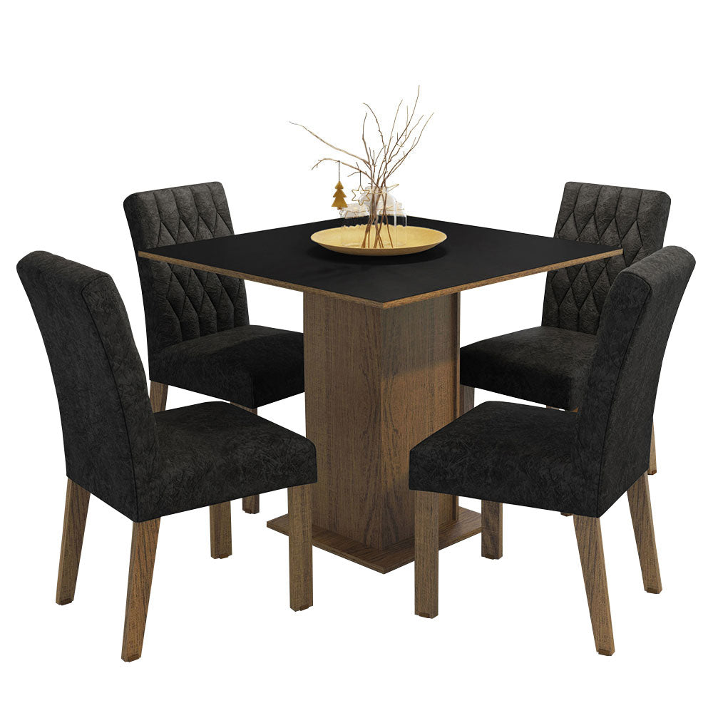 Juego de Comedor Mesa Encimera de Madera 4 Sillas Marrón/Negro/Oxford Livia