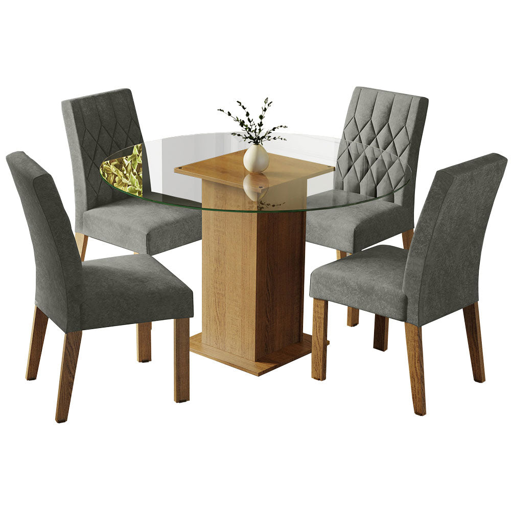 Juego de Comedor Encimera de Vidrio Circular 4 Sillas Marrón/Silver Irene