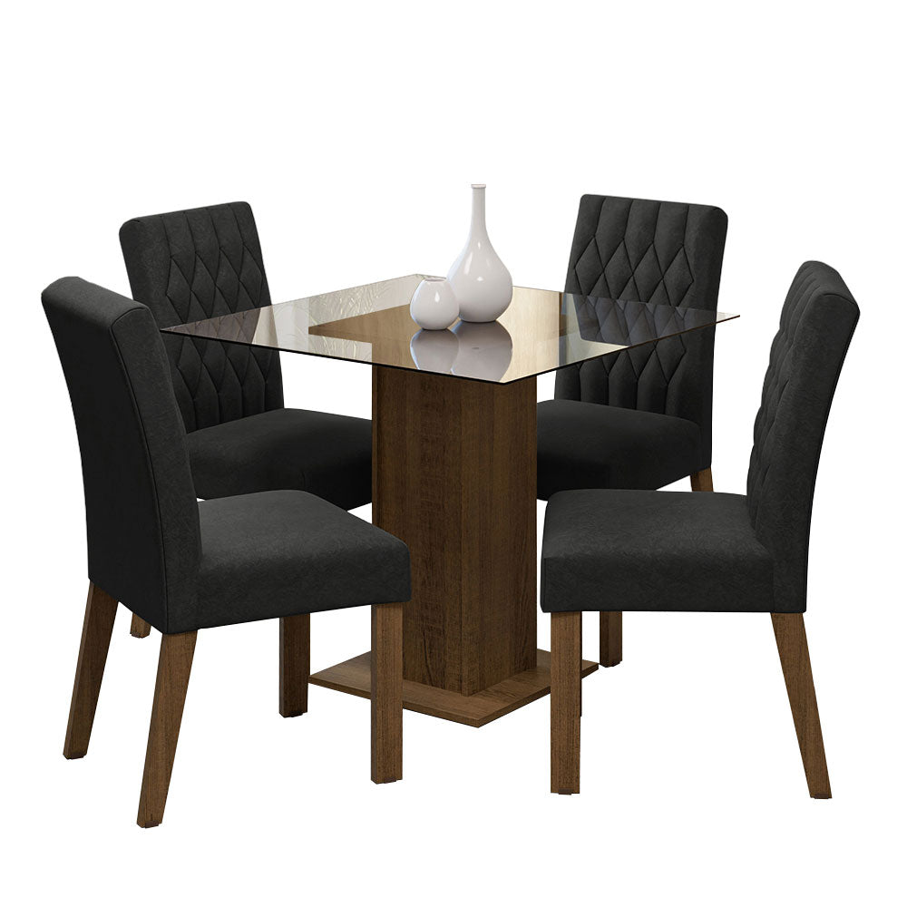 Juego de Comedor Mesa con Encimera de Vidrio 4 Sillas Marrón/Oxford Noemi