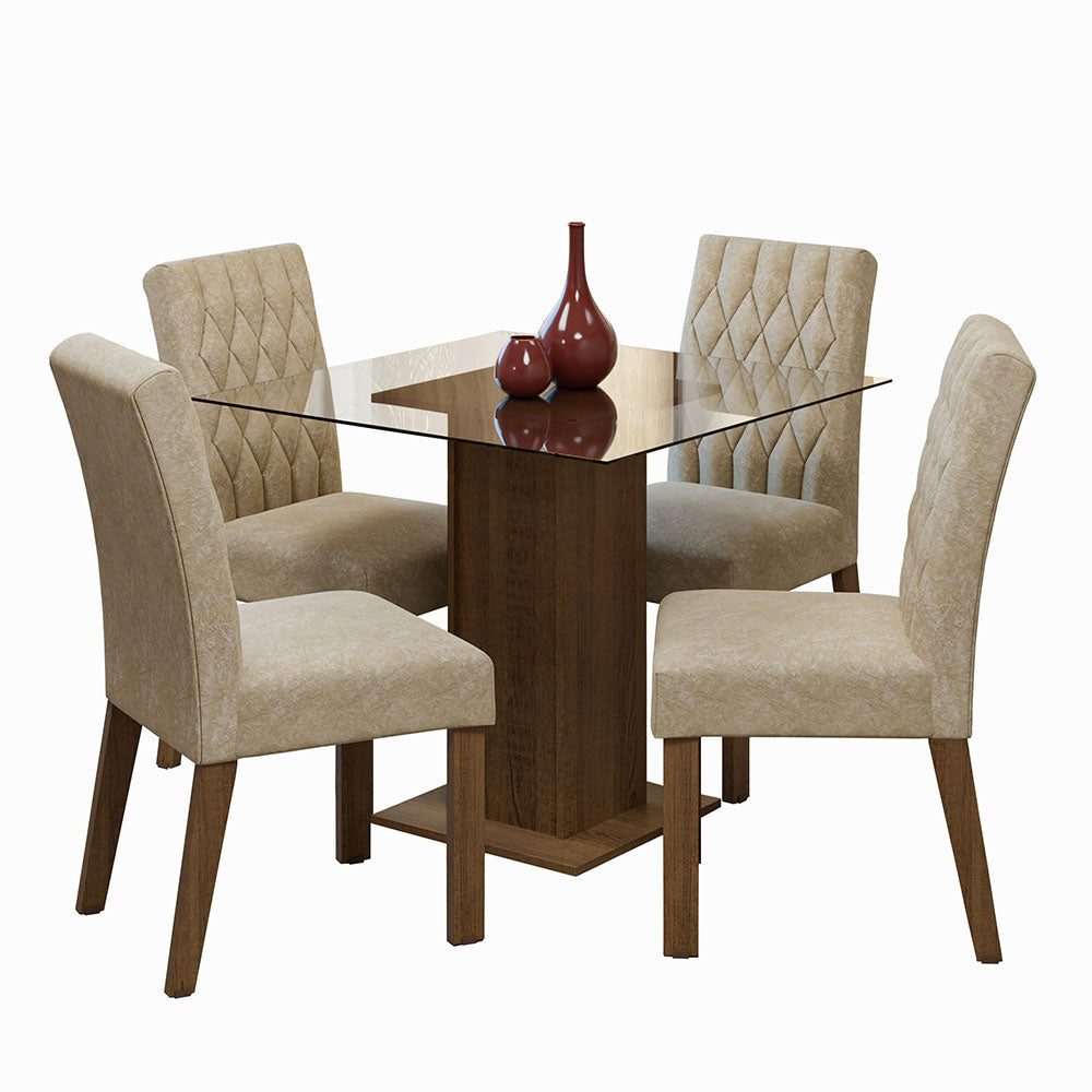 Juego de Comedor Mesa Encimera de Vidrio 4 Sillas Marrón/Imperial Noemi