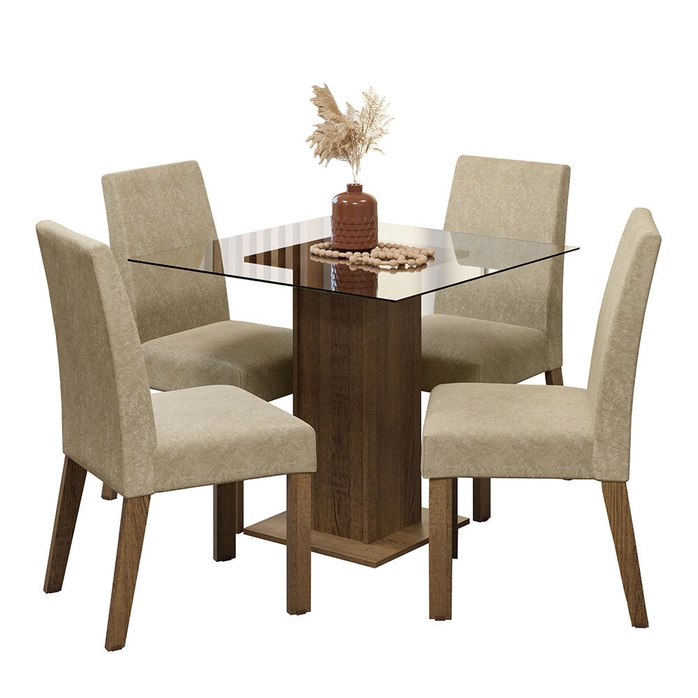 Juego de Comedor Mesa con Encimera de Vidrio y 4 Sillas Marrón/Imperial Ivy