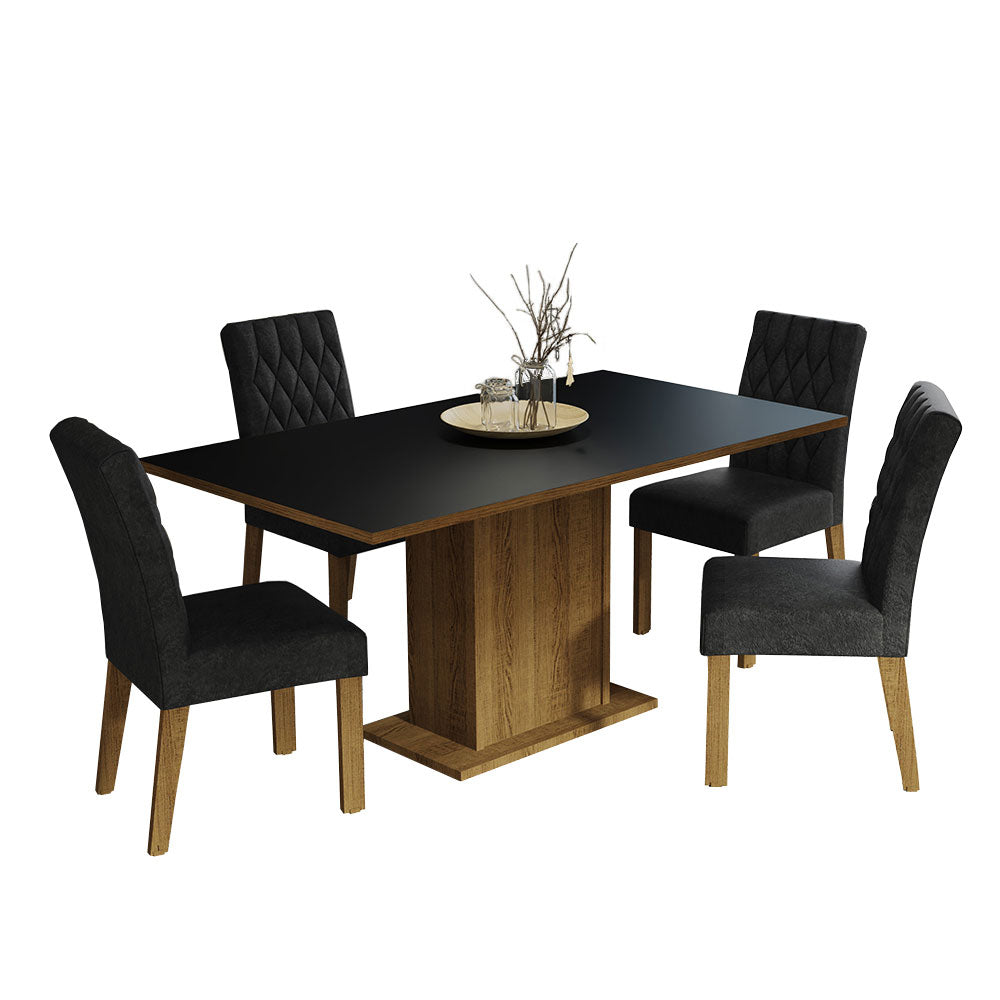 Juego de Comedor Mesa con Encimera de Madera 4 Sillas Marrón/Negro/Oxford Cindy