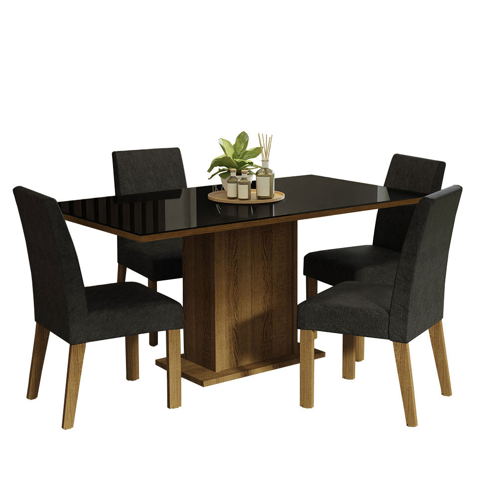 Juego de Comedor Mesa con Encimera de Vidrio 4 Sillas Marrón/Negro/Oxford Avril
