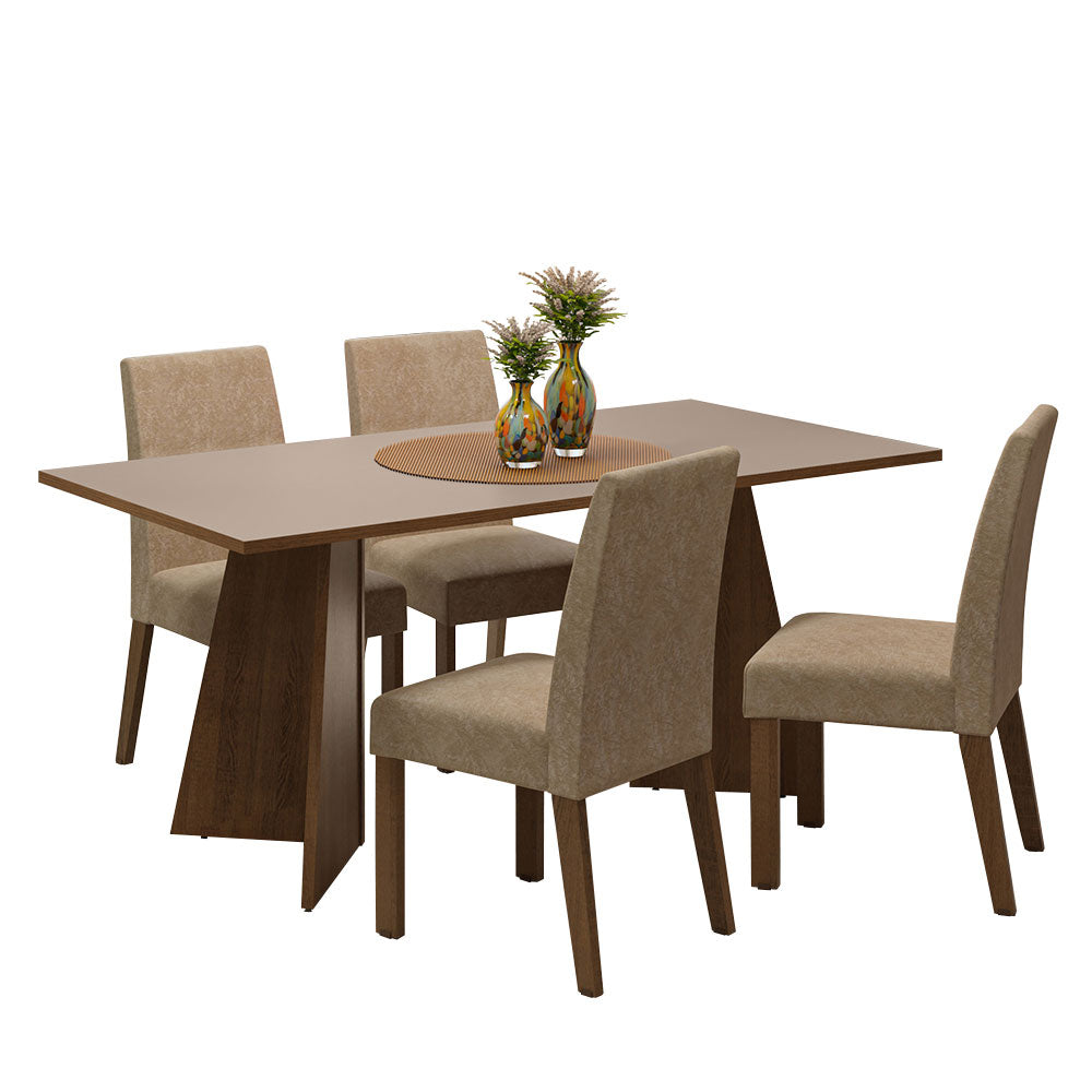 Juego de Comedor Encimera de Madera 4 Sillas Marrón/Crema/Imperial April