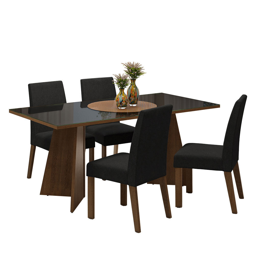Juego de Comedor Encimera de Vidrio 4 Sillas Marrón/Negro/Oxford Taylor