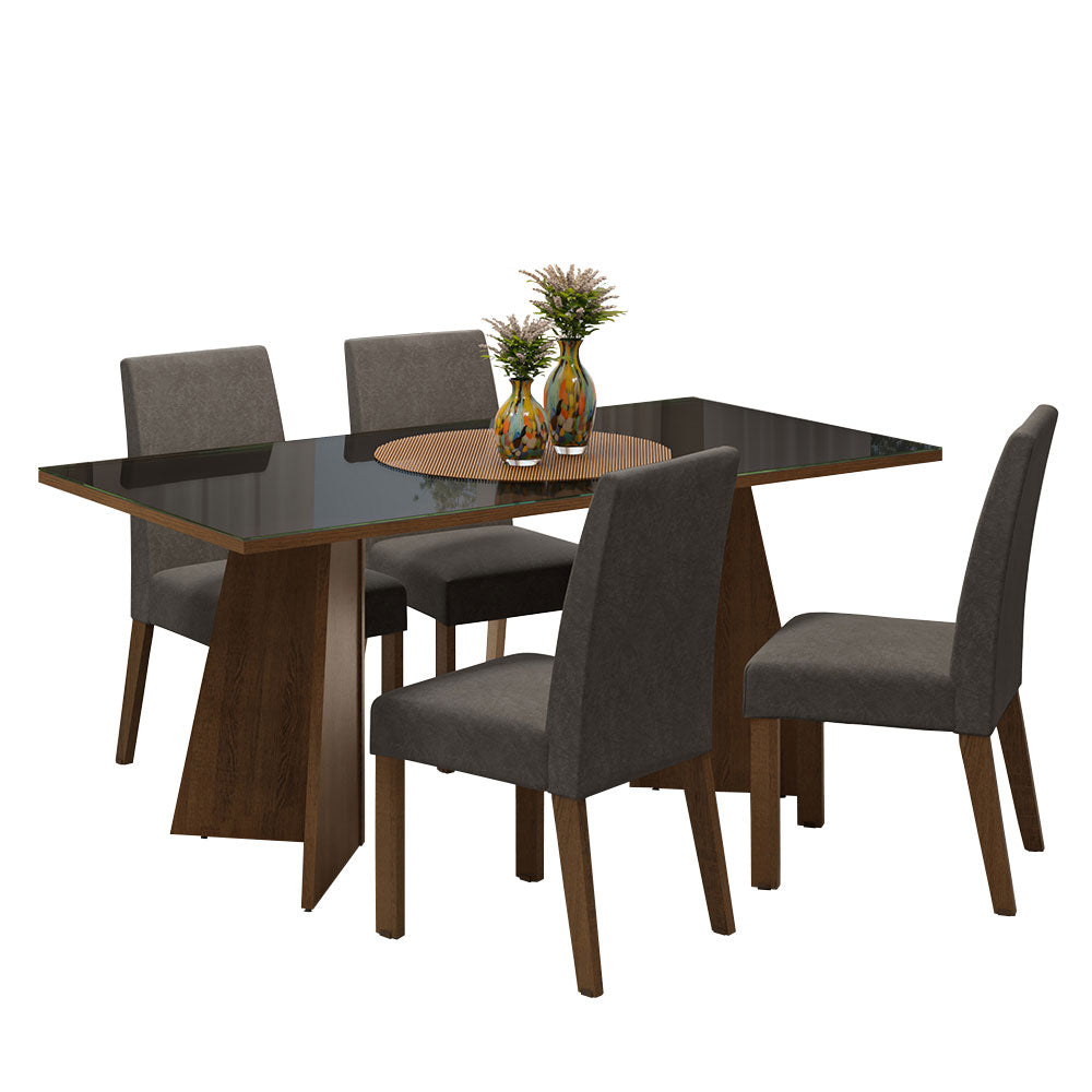 Juego de Comedor Encimera de Vidrio 4 Sillas Marrón/Negro/Silver Taylor