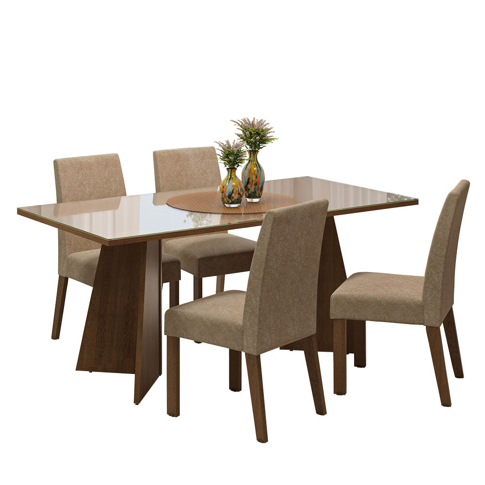 Juego de Comedor Encimera de Vidrio 4 Sillas Marrón/Crema/Imperial Taylor