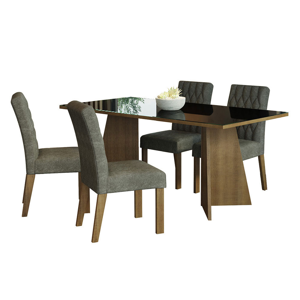 Juego de Comedor Encimera de Vidrio 4 Sillas Marrón/Negro/Silver Harper