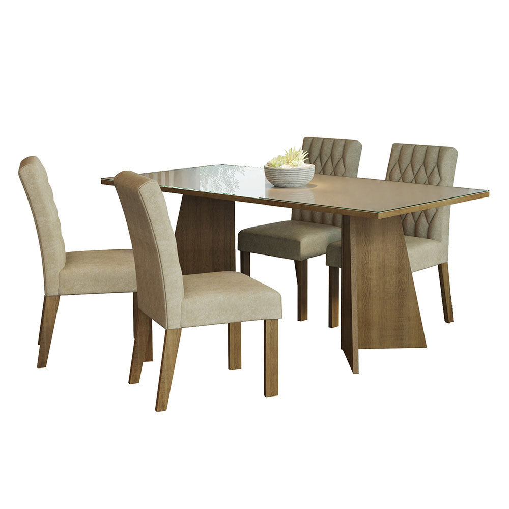 Juego de Comedor Encimera de Vidrio 4 Sillas Marrón/Crema/Imperial Harper